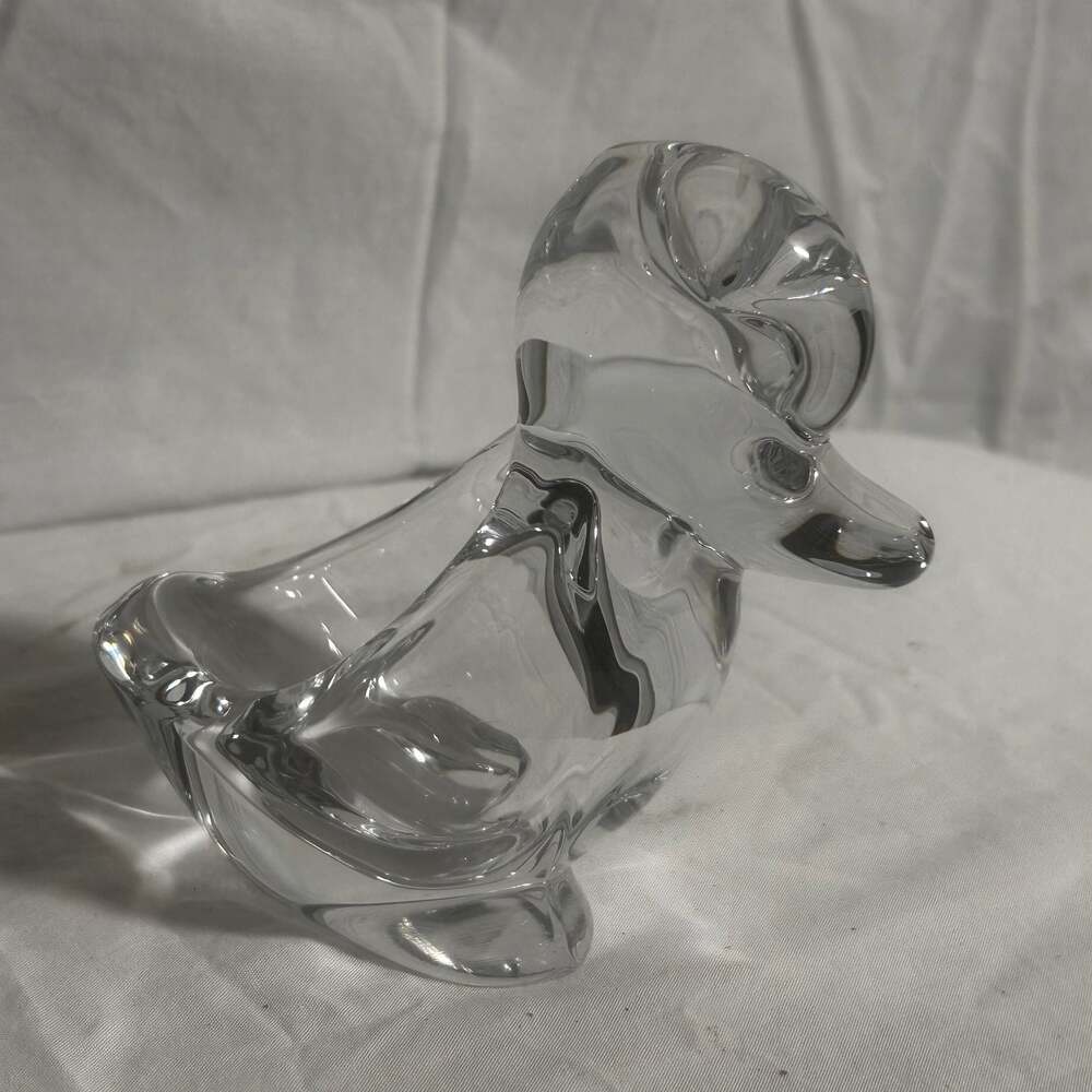 Vintage Art Vannes France Clear Crystal Duck Figurine Bowl